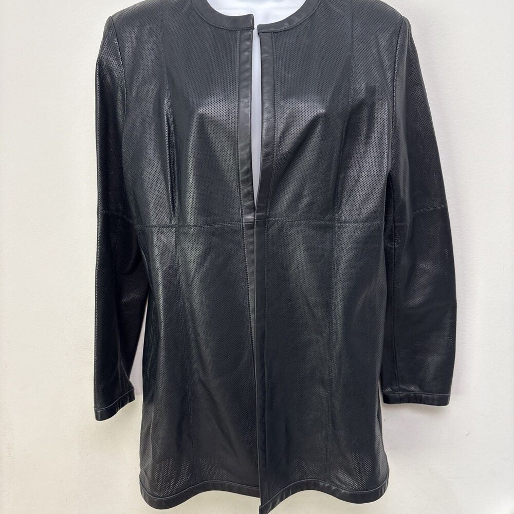 Vintage Juliana Leather Jacket, Y2K, Black Mesh, 3/4 Sleeve, Open, Womens Medium